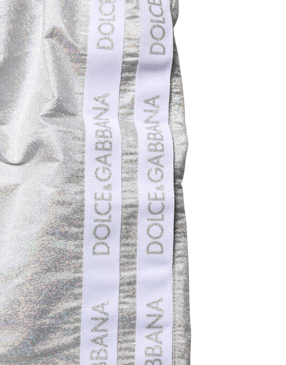 Silver Polyester Drawstring Men Shorts Swimwear