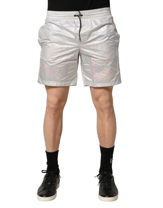 Silver Polyester Drawstring Men Shorts Swimwear