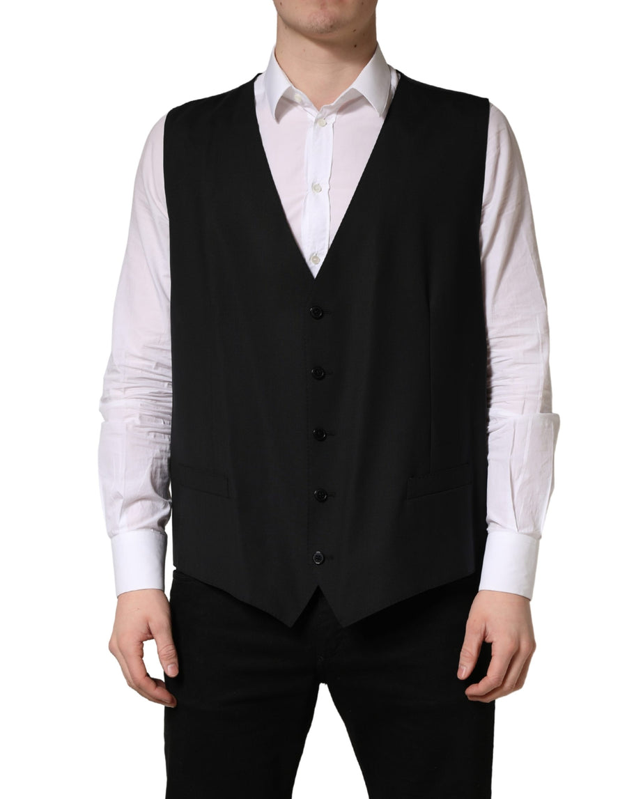 Black Wool Single Breasted Waistcoat Vest