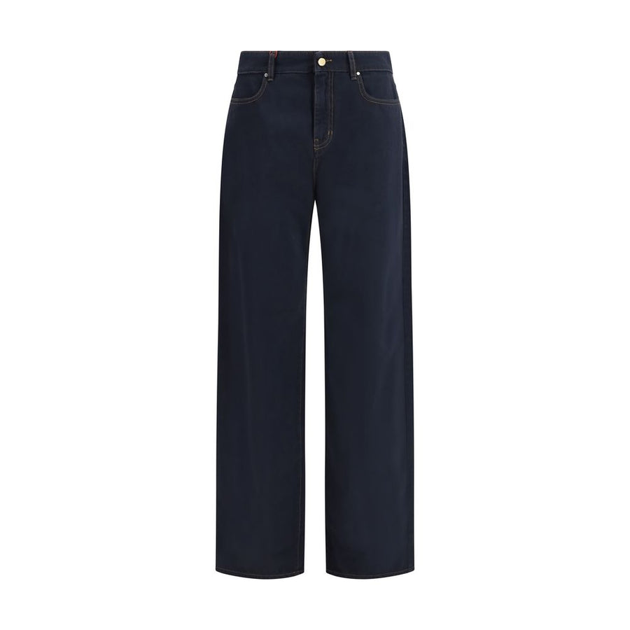 Blue Cotton Casual Pants