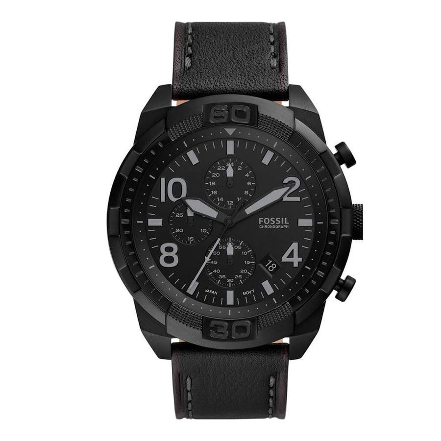 Black Leather Sport Watch