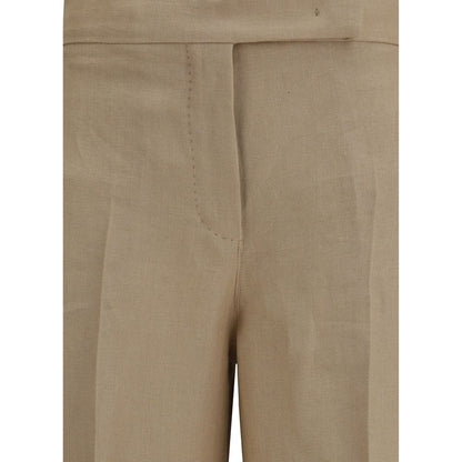Beige Linen Casual Pants