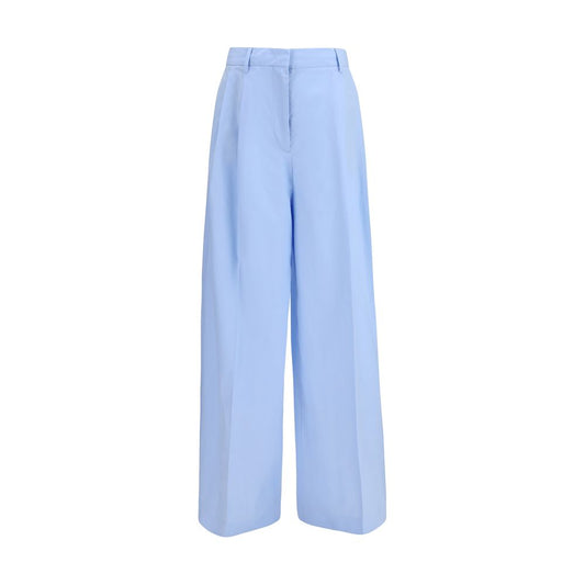 Blue Cotton Casual Pants