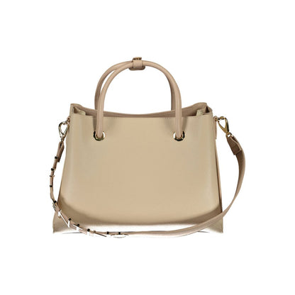 Beige Polyurethane Women's Bag with Handles and Compartments