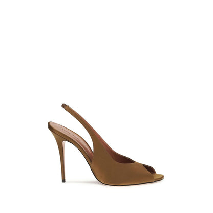 Brown Silk Stiletto Heel Sandals