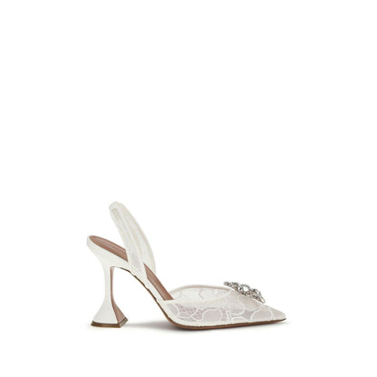 White Cotton Stiletto Heel Sandals