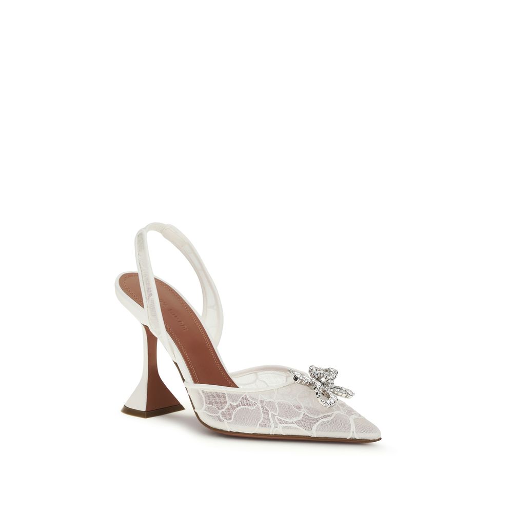 White Cotton Stiletto Heel Sandals