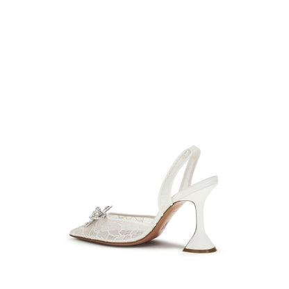 White Cotton Stiletto Heel Sandals