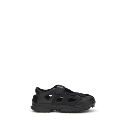 Black Calf Leather Bos Taurus Flat Sandals