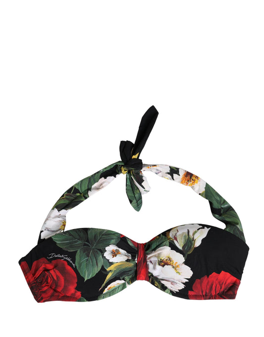 Black Floral Padded Halter Bikini Top Swimwear