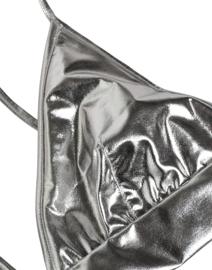 Metallic Silver Sleeveless Bustier Cropped Top