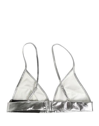 Metallic Silver Sleeveless Bustier Cropped Top
