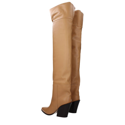 Beige Leather Ankle Boots