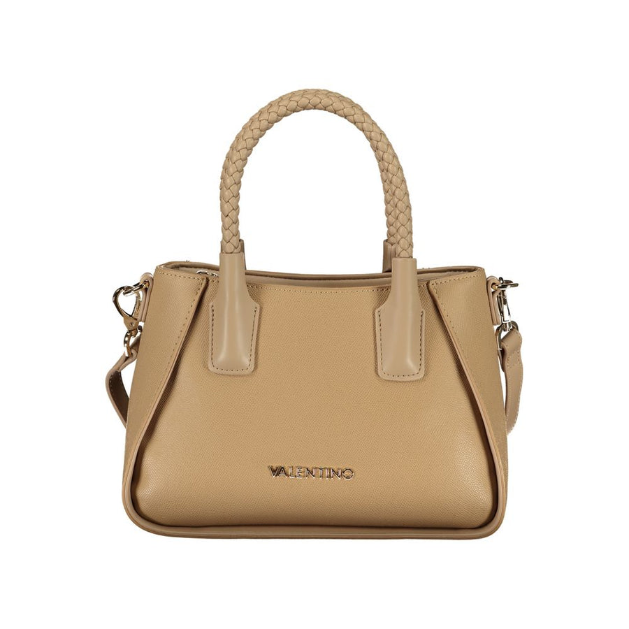 Beige Polyurethane Women's Bag with Handles and Shoulder Strap