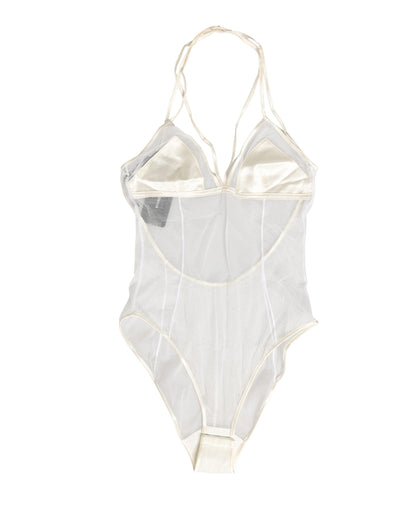 White Sheer Nylon Bodysuit Halterneck Underwear