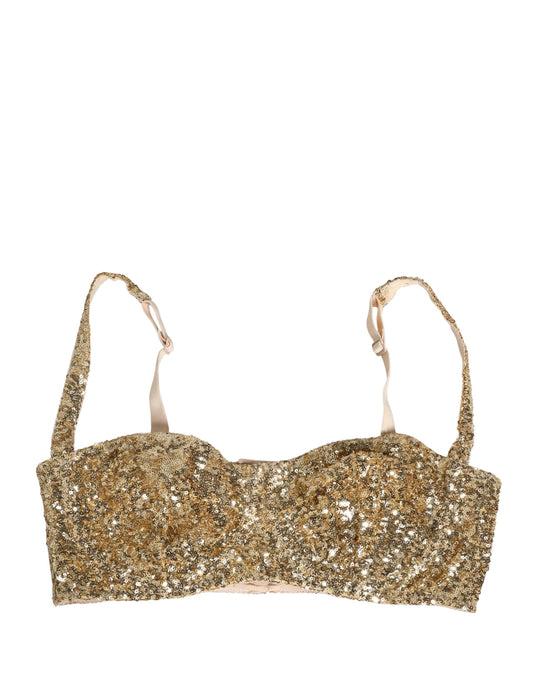 Gold Sequined Semi-Pad Underwire Bra Underwear