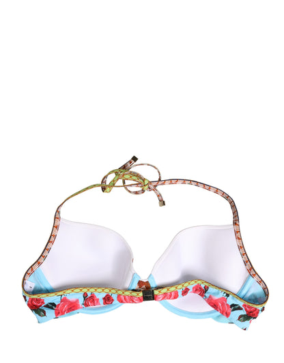 Multicolor Floral Print Halter Bikini Top Swimwear
