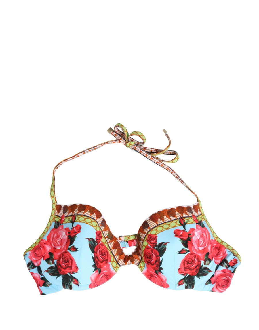 Multicolor Floral Print Halter Bikini Top Swimwear