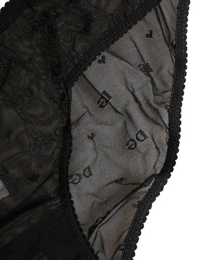 Black Sheer Mesh Lace Logo Brief Panty Underwear