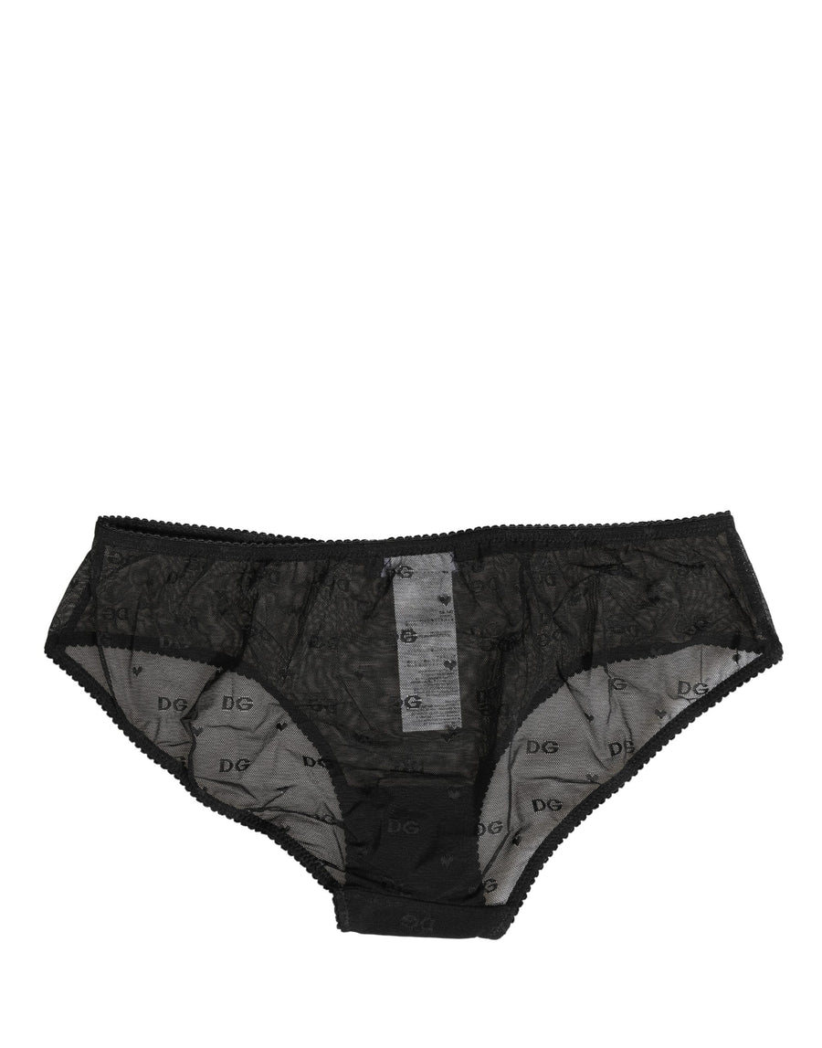 Black Sheer Mesh Lace Logo Brief Panty Underwear
