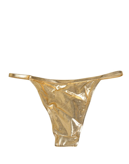 Gold-Tone Polyester Bikini Bottom Logo Swimwear