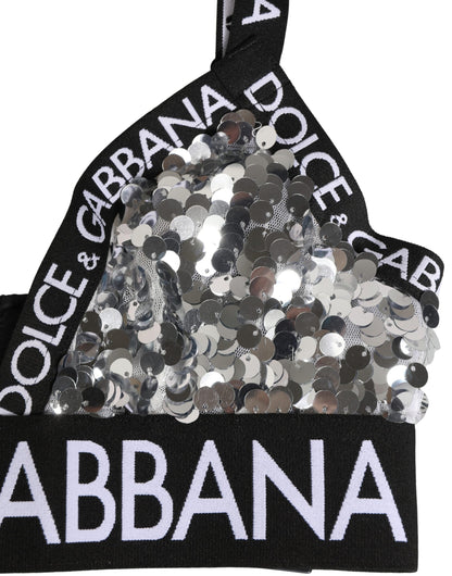 Silver Sequined Triangle Soft Cup Bra Underwear