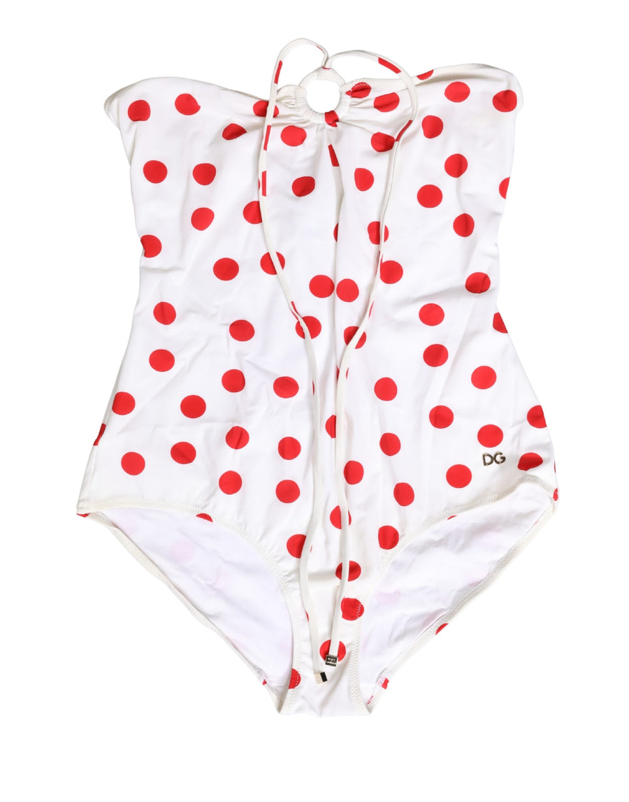 White Polka Dot One-Piece Swimsuit Swimwear