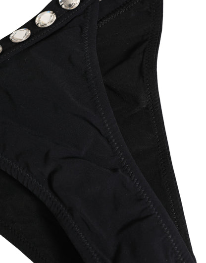 Black Crystal Embellished Bikini Bottom Swimwear
