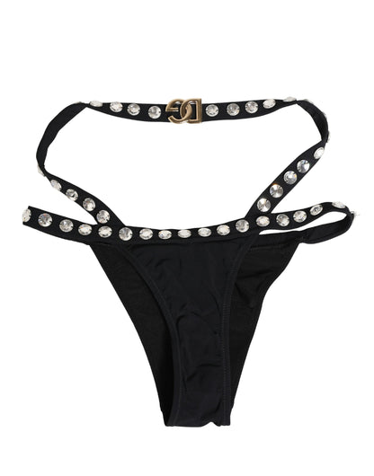 Black Crystal Embellished Bikini Bottom Swimwear