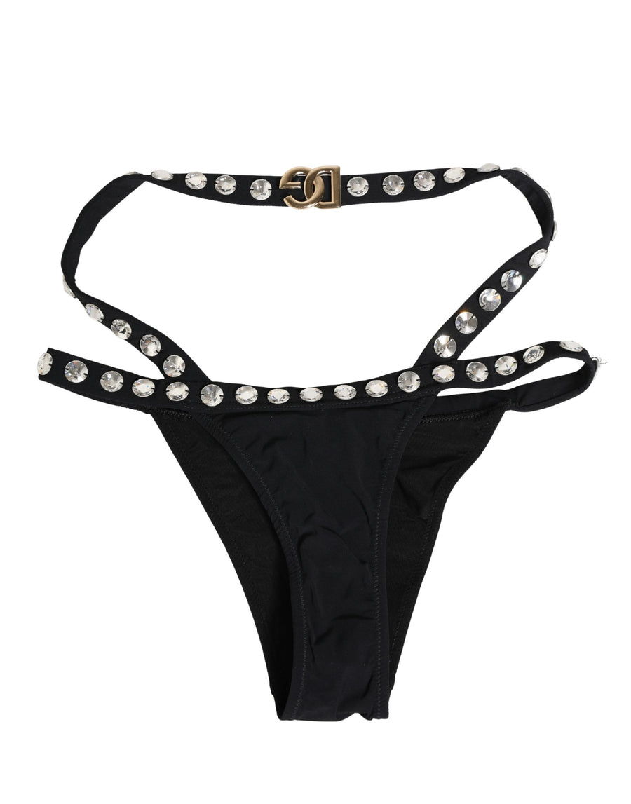 Black Crystal Embellished Bikini Bottom Swimwear
