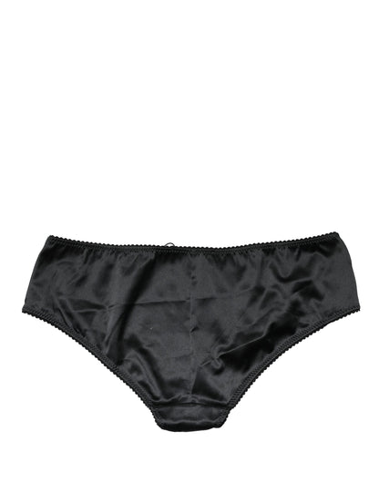 Black Silk Stretch Mid Waist Brief Panty Underwear