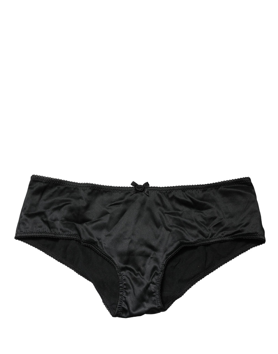 Black Silk Stretch Mid Waist Brief Panty Underwear