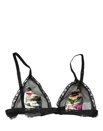 Black Floral Soft Cup Triangle Bra Underwear