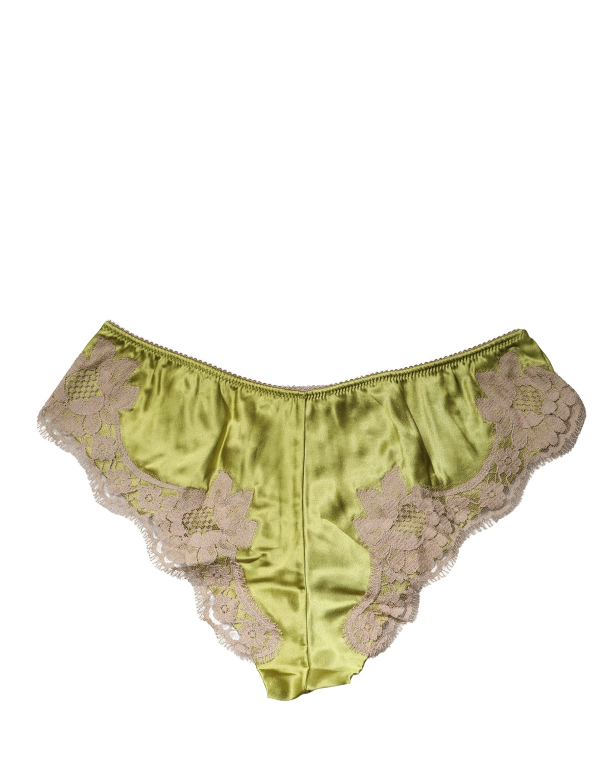 Underwear Green Silk Satin Floral Lace Panty Brief