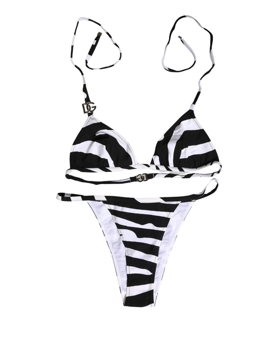 Black White Zebra Bikini Top Bottom Swimwear