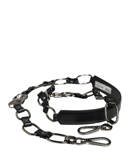Black Leather Silver Chain Bag Accessory Shoulder Strap