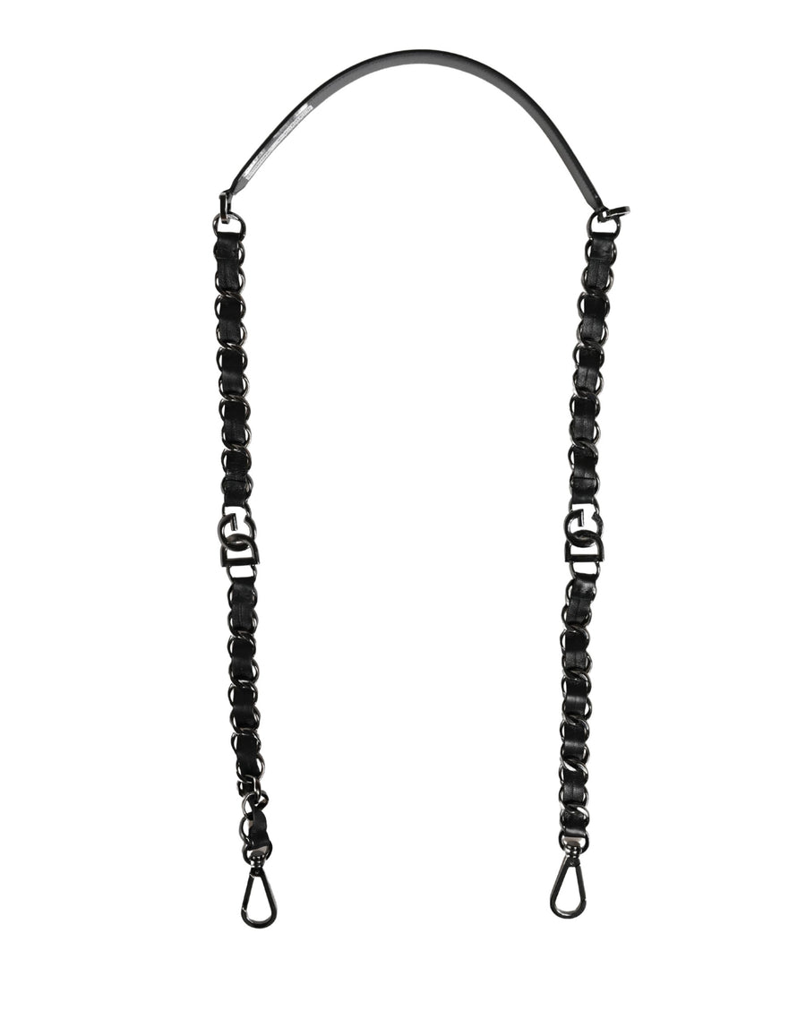 Black Leather Silver Chain Bag Accessory Shoulder Strap