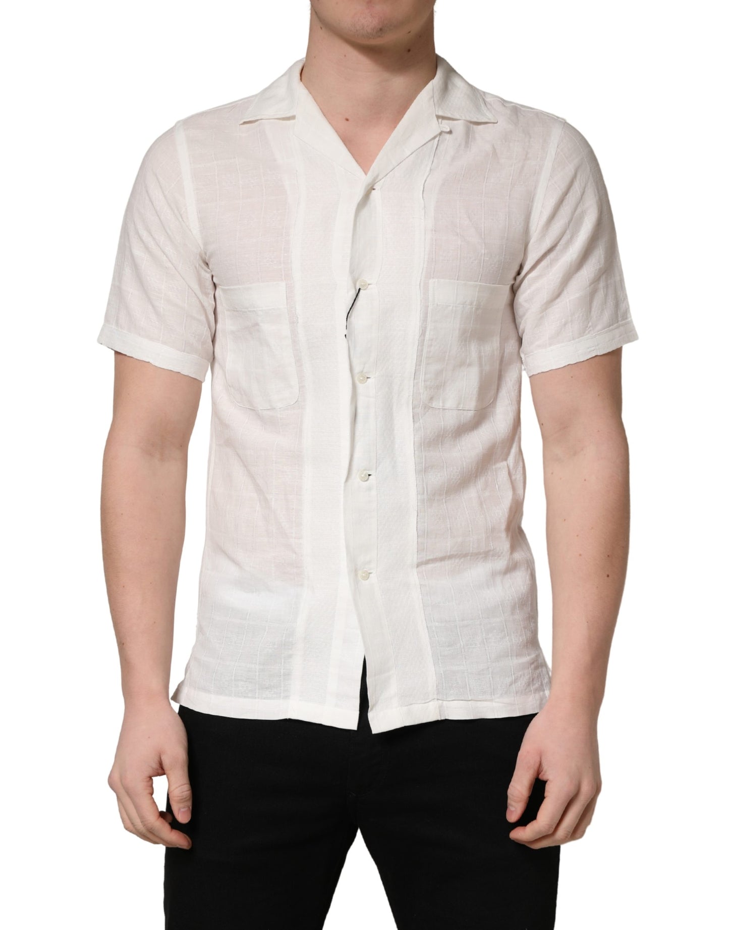 White Linen Short Sleeves Button Down Shirt