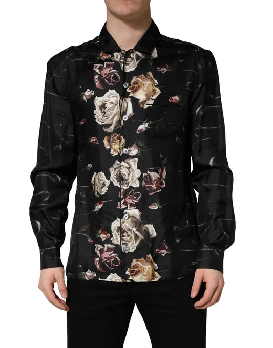 Black Floral Print Long Sleeves Casual Shirt