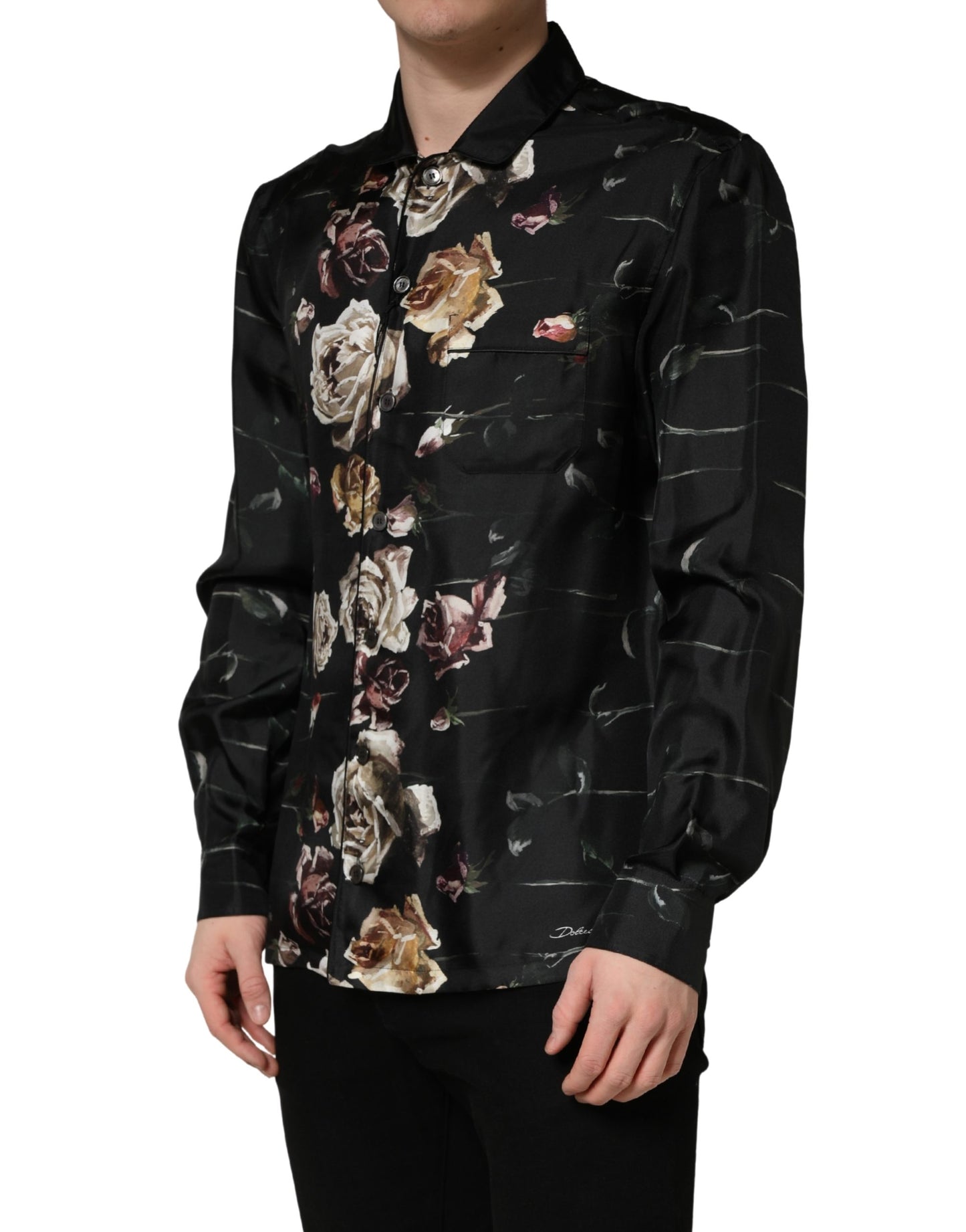 Black Floral Print Long Sleeves Casual Shirt