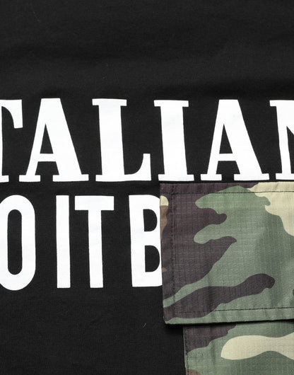 Black Camouflage Graphic Cotton Crewneck T-shirt