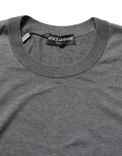 Gray Long Sleeves Crew Neck Pullover Sweater
