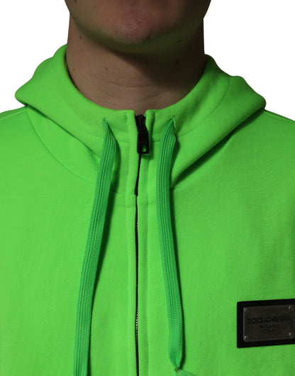 Green FullZip Fleece HoodedSweatshirt Sweater