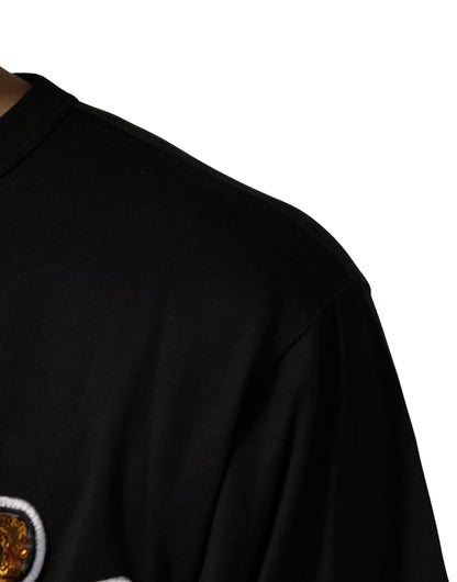 Black Angel Print Cotton Crew Neck T-shirt