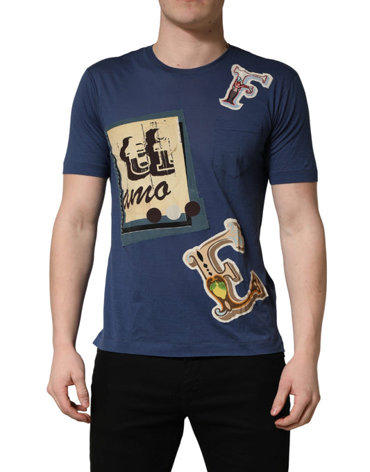 Navy Blue Cotton Graphic Crew Neck T-shirt