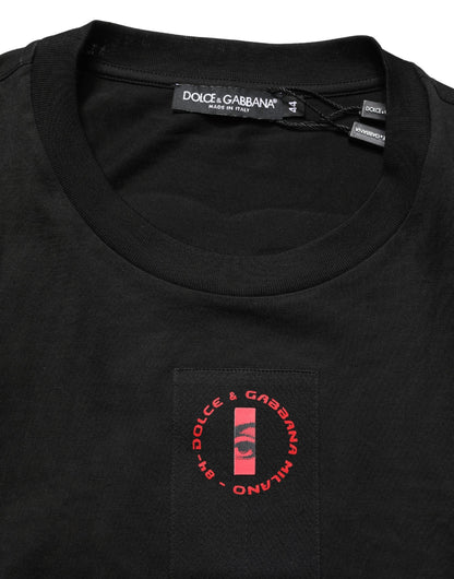 Black Cotton Jersey Logo Patch Crew Neck T-shirt