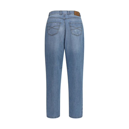 Blue Cotton Straight-Leg Jeans