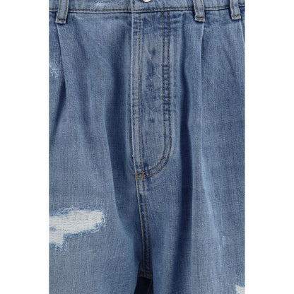 Blue Cotton Straight-Leg Jeans
