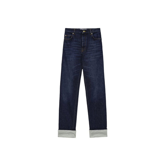 Blue Cotton Straight-Leg Jeans