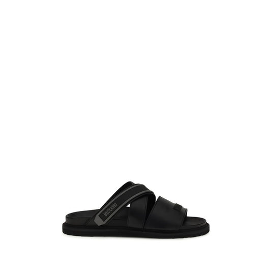 Black Calf Leather Bos Taurus Flat Sandals